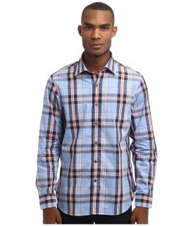 Michael Kors Collection Balen Check CEO Shirt Mens Long Sleeve Button Up (Blue)
