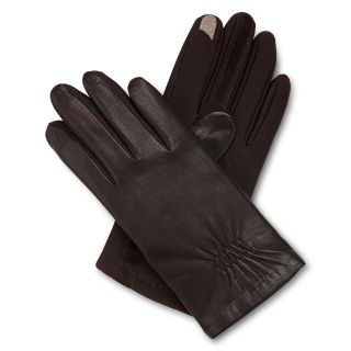 Isotoner Stretch Leather Touchscreen Gloves, Brown, Womens