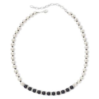 Vieste Jet Black Stone & Simulated Pearl Necklace
