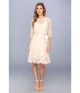 Jessica Howard 3/4 Sleeve Lace Pintuck With Ribbon Belt Womens Dress (Taupe)