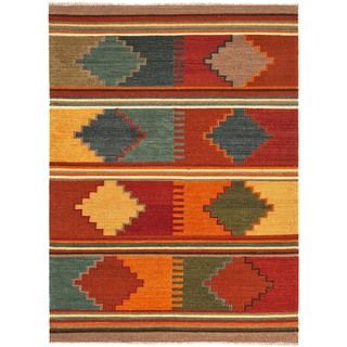 Handmade Flat Weave Tribal Red Oxide Multicolor Wool Rug (5 X 8)