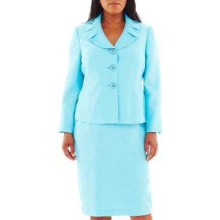 Lesuit 3 Button Pleated Tweed Skirt Suit   Plus, Popsicle, Womens