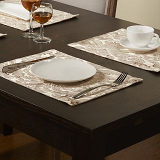 Set of 4 Modern Style Golden Poly Silk Jacquard Placemat