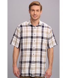 Thomas Dean & Co. Linen Plaid S/S Button Down Shirt w/ Chest Pocket Mens Short Sleeve Button Up (Tan)