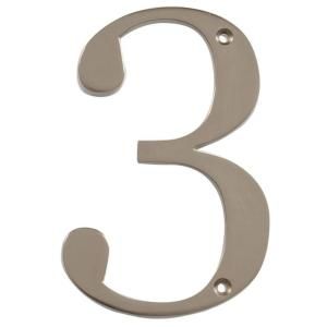 The Hillman Group Distinctions 4 in. Flush Mount Brushed Nickel House Number 3 843323