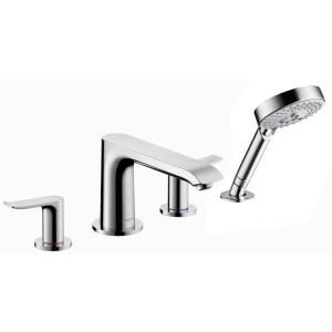 Hansgrohe Metris 2 Handle Deck Mount Roman Tub Faucet Trim Kit with Handshower in Chrome (Valve Not Included) 31444001