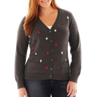 LIZ CLAIBORNE Long Sleeve Dot Cardigan Sweater   Plus, Womens