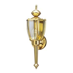 Westinghouse 1 Light Polished Brass on Solid Brass Steel Exterior Wall Lantern with Clear Curved Beveled Glass Panels 6692400