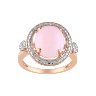 Pink Opal & Diamond Accent Art Deco Style Ring, Womens