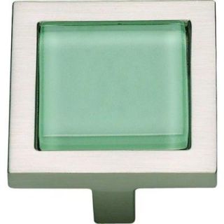 Atlas Homewares Spa Collection 1 3/8 in. Brushed Nickel With Green Glass Inset Square Cabinet Knob 230 GR BRN