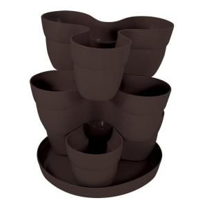 Emsco 13 in. 3 Tier Resin Flower and Herb Tower Planter in Brown 2385 1