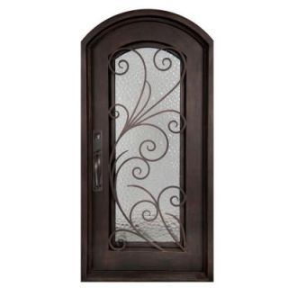 Iron Doors Unlimited Flusso Center Arch Painted Oil Rubbed Bronze Decorative Wrought Iron Entry Door IF4098RELW
