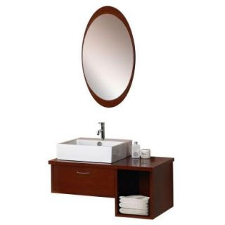DreamLine 31.5 in. Vanity in Red Oak with Porcelain Vanity Top in White and Mirror DLVRB 134 RO