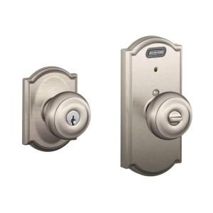 Schlage Camelot Collection Georgian Satin Nickel Keyed Entry Knob with Built In Alarm FE51 GEO 619 CAM