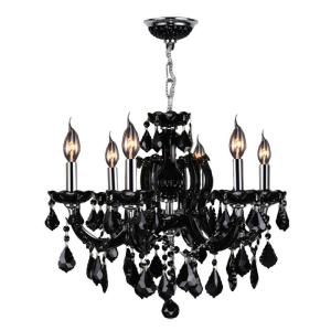 Worldwide Lighting Catherine Collection 6 Light Chrome with Black Crystal Chandelier W83121C20 BL