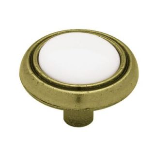 Liberty 1 1/4 in. Antique Brass And White Round Cabinet Knob   DISCONTINUED P50081C ABW C7