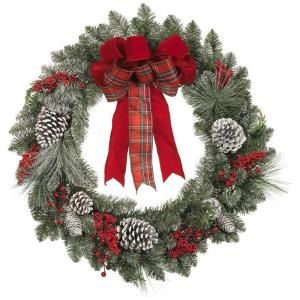 Martha Stewart Living 30 in. Artificial Wreath with Snowy Pinecone and Berries 1758944