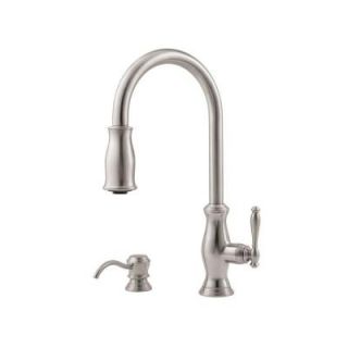 Pfister Hanover 1 Handle Pull Down Sprayer Lead Free Kitchen Faucet in Stainless Steel with Soap Dispenser F 529 7TMS