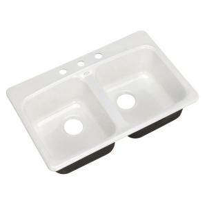 KOHLER Brookfield Self Rimming Cast Iron 31.75x20.75x8.625 3 Hole Kitchen Sink in White DISCONTINUED K 5981 3 0