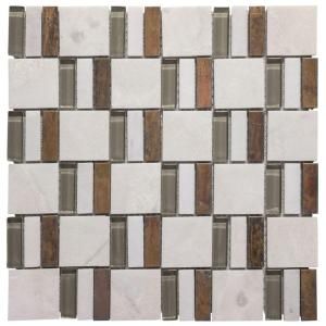 Jeffrey Court Silver Strips 11.75 in. x 11.75 in.x 8 mm Glass/Slate/Metal Mosaic Wall Tile 99598