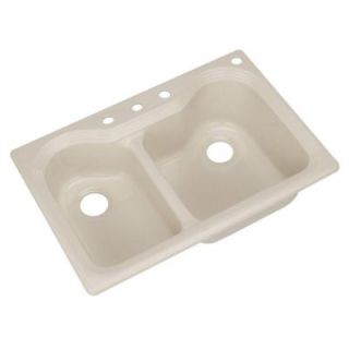 Thermocast Breckenridge Drop in Acrylic 33x22x9 in. 4 Hole Double Bowl Kitchen Sink in Almond 46402