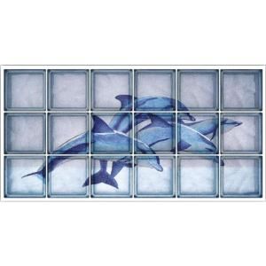 Pittsburgh Corning 48 in. x 24 in. x 4 in. Decora Pattern Blue Dolphin Glass Block Mural 128011