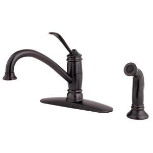 Pfister Brookwood 1 Handle Mid Arc 2 or 4 Hole Lead Free Kitchen Faucet with Side Spray in Tuscan Bronze F 034 4ALY