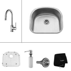 KRAUS All in One Undermount Stainless Steel 23x21x15 0 Hole Single Bowl Kitchen Sink with Chrome Kitchen Faucet KBU10 KPF1622 KSD30CH