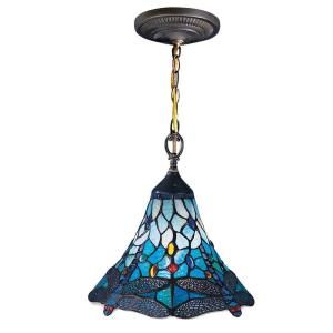 Dale Tiffany Mendocino Dragonfly 1 Light Hanging Antique Brass Mini Pendant with Art Glass Shade 8935/1LTA