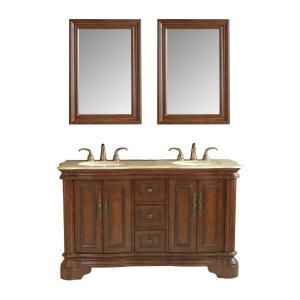 stufurhome Moscone 58 in. Vanity in Walnut with Marble Vanity Top in Travertine and Mirror GM 1207 58 TR