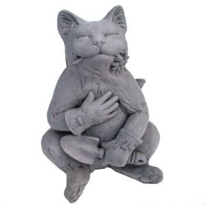 Cast Stone Gardening Cat Statue Antique Gray GNCG AG