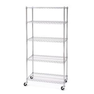 Seville Classics 5 Tier 18 in. x 36 in. Commercial Wire Shelving System with Wheels SHE18370BZ