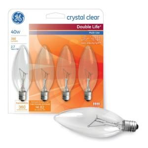 GE Crystal Clear Double Life 40 Watt Incandescent B 10 Candelabra Base Decorative and Ceiling Fan   Light Bulb (4 Pack) 40BC10/2LCF4 TP5