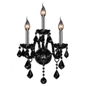 Worldwide Lighting Provence 3 Light Chrome Finish with Black Crystal Wall Sconce W23103C13 BL