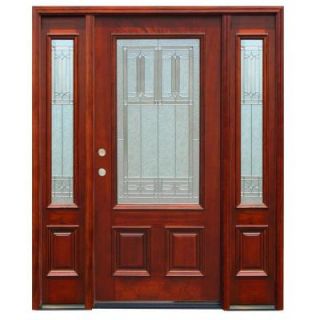 Pacific Entries Diablo Traditional 3/4 Lite Stained Mahogany Wood Entry Door with 14 in. Sidelites M62DBMR413