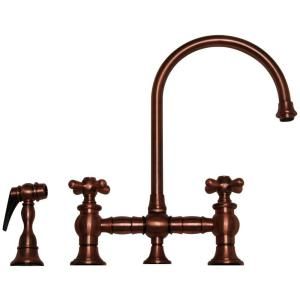 Whitehaus 2 Handle Side Sprayer Kitchen Faucet in Antique Copper WHKBCR3 9101 ACO