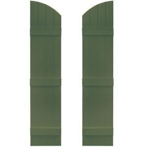 Builders Edge 14 in. x 61 in. Board N Batten Shutters Pair, Four Boards Joined with Arch Top #283 Moss 090140061283