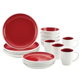 Rachael Ray Rise Stoneware 16 Piece Dinnerware Set in Red 58631