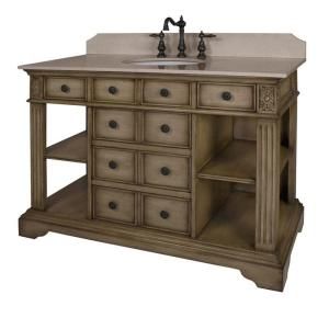 World Imports 46 in. W Single Vanity with Cream Marble Top and Backsplash in Distressed Parchment BF80022R