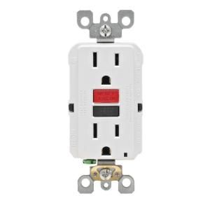 Leviton SmartLockPro 15 Amp GFCI Duplex Outlet with Red/Black Buttons   White R72 N7599 0RW
