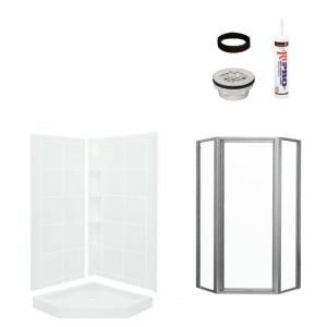 Sterling Plumbing Intrigue Neo Angle 39 in. x 39 in. x 79 1/8 in. Corner Shower Kit with Shower Door in White/Chrome 7204 2275S