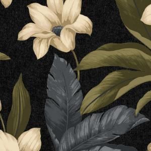 Hampton Bay Black Tropical Blossom Outdoor Fabric by the Yard JC19540 D10