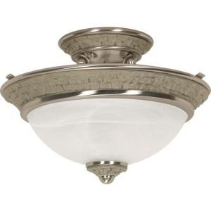 Glomar Rockport Milano 2 Light SemiFlush w/ Alabaster Swirl Glass Shades Finished in Brushed Nickel DISCONTINUED HD 628