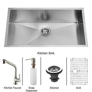 Vigo All in One Undermount Stainless Steel 30x19x10 0 Hole Single Bowl Kitchen Sink and Faucet Set VG15248