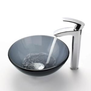 KRAUS Vessel Sink in Clear Glass Black with Visio Faucet in Chrome C GV 104 14 12mm 1810CH