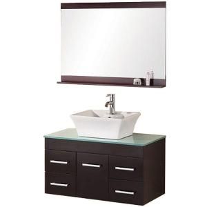 Design Element Madrid 36 in. Vanity in Espresso with Glass Vanity Top and Mirror in Mint DEC1100A 36