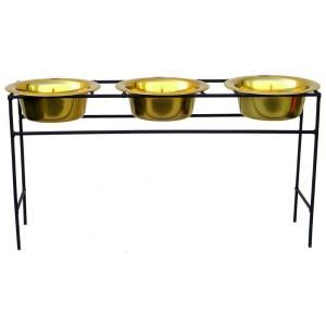 Platinum Pets 8 Cup Wrought Iron Triple Modern Diner Cat/Puppy Stand with Extra Wide Rimmed Bowls in Gold TMDS64GLD