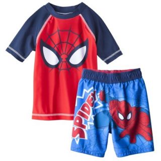 Spider Man Toddler Boys Short Sleeve Rashguard and Swim Trunk Set   Red 3T