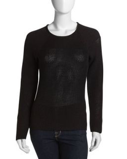 Long Sleeve Cable Knit Zip Sweater, Black