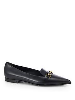 Gucci Heidi Leather Point Toe Horsebit Loafers   Black